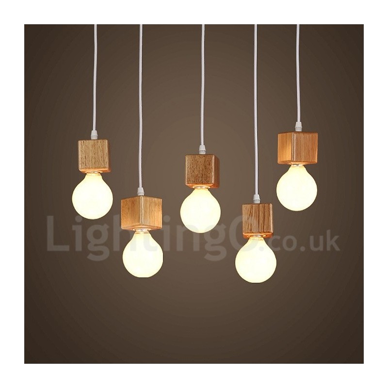 5 Light Wood Rustic Lodge Pendant Light