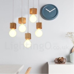 5 Light Wood Rustic Lodge Pendant Light