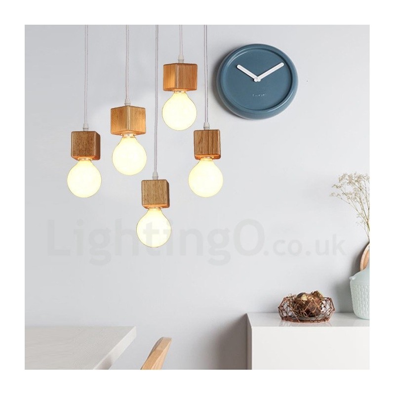 5 Light Wood Rustic Lodge Pendant Light