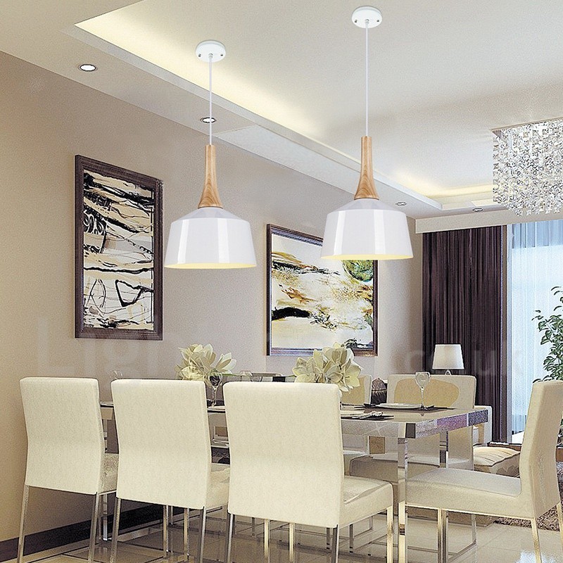 Modern Contemporary Wood Metal Pendant Light