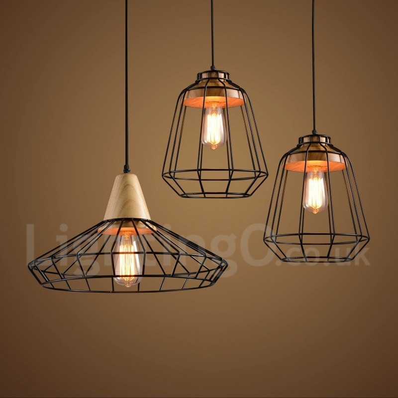 Country Metal Wooden Pendant Light