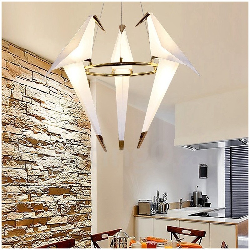Modern Contemporary Paper Crane 3 Light Pendant Light