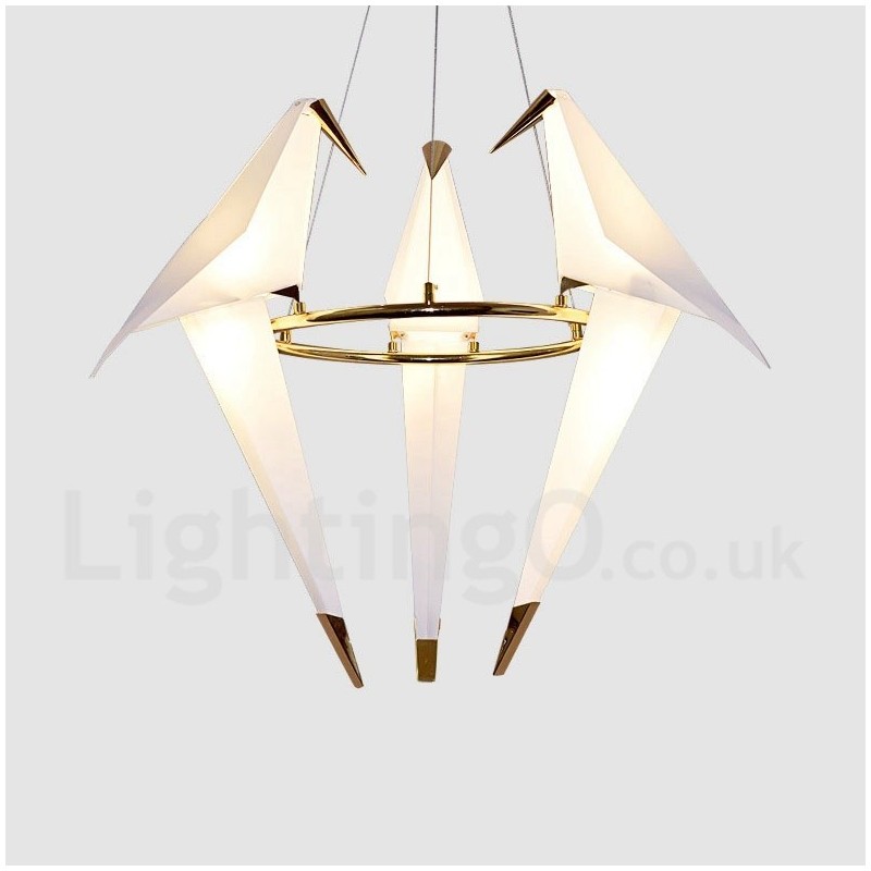 Modern Contemporary Paper Crane 3 Light Pendant Light