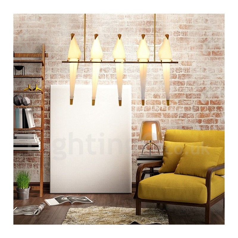 Modern Contemporary Paper Crane 5 Light Pendant Light
