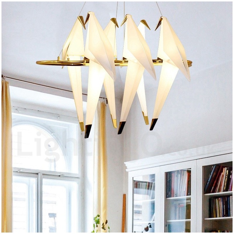 Modern Contemporary Paper Crane 6 Light Pendant Light