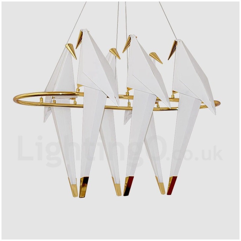 Modern Contemporary Paper Crane 6 Light Pendant Light