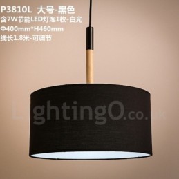 Modern Contemporary Wood Drum Pendant Light with Fabric Shade