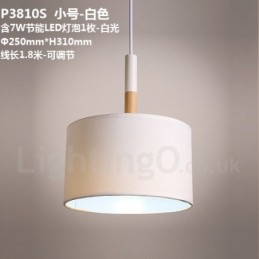 Modern Contemporary Wood Drum Pendant Light with Fabric Shade