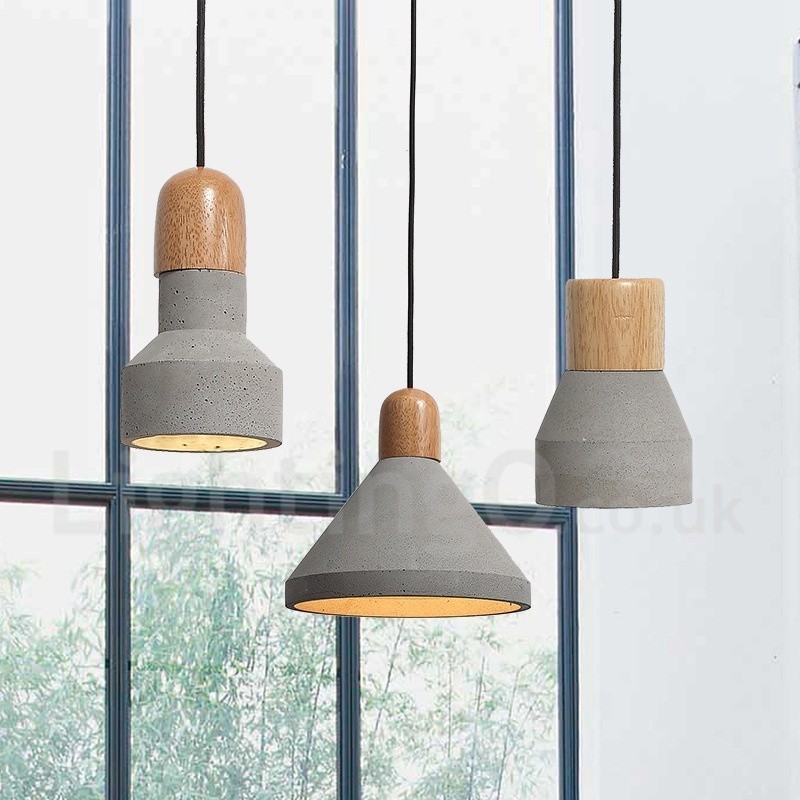 Single Light Modern Contemporary Wood Concrte Pendant Light