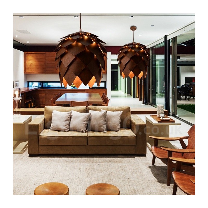 Rustic Lodge Wood Pinecone Pendant Light