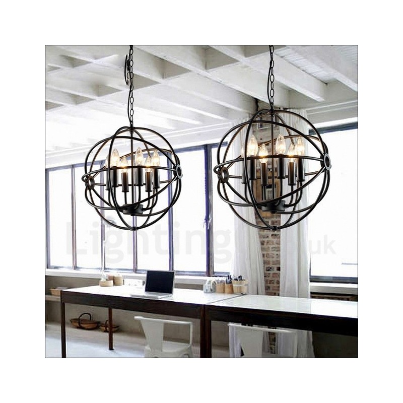 6 Light Metal Globe Vintage Pendant Light