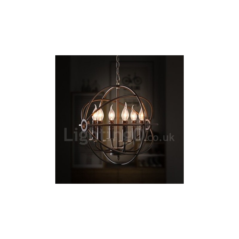 6 Light Metal Globe Vintage Pendant Light