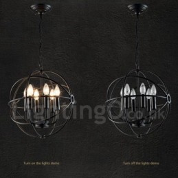 6 Light Metal Globe Vintage Pendant Light
