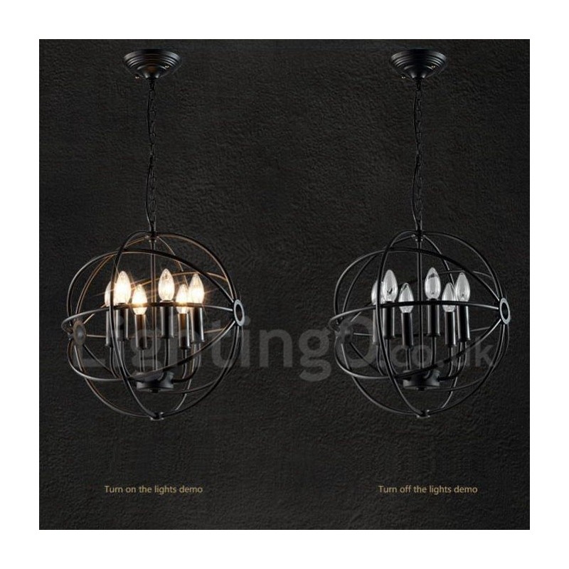 6 Light Metal Globe Vintage Pendant Light