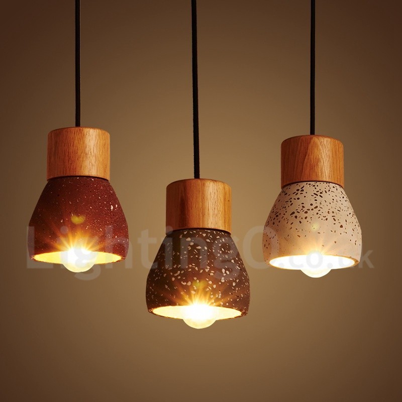 Modern Contemporary 1 Light Wood Concrte Pendant Light
