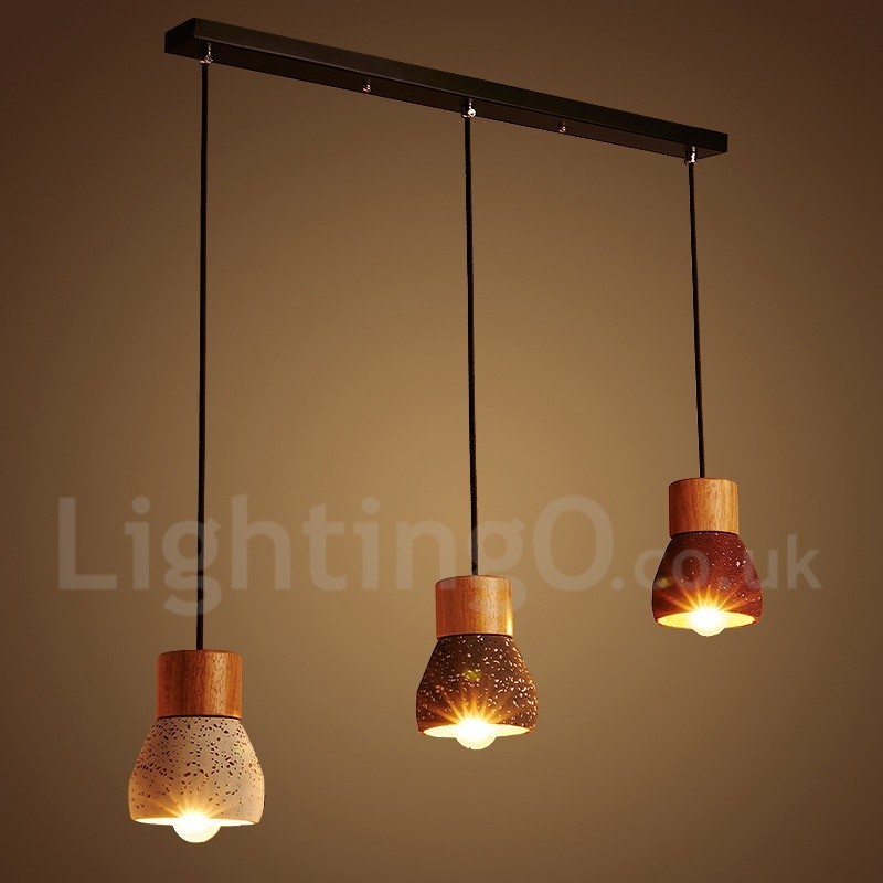 Modern Contemporary 1 Light Wood Concrte Pendant Light