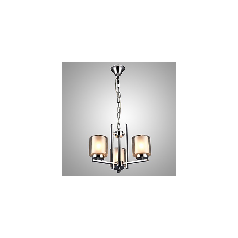 Iron Electroplated Chandelier with Glass Shade Classic Candle Lighting Lamp 3 Heads