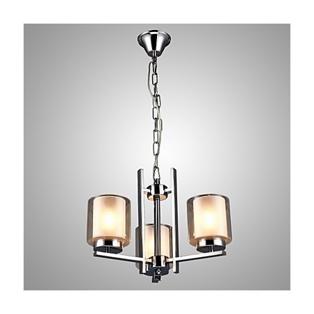 Iron Electroplated Chandelier with Glass Shade Classic Candle Lighting Lamp 3 Heads