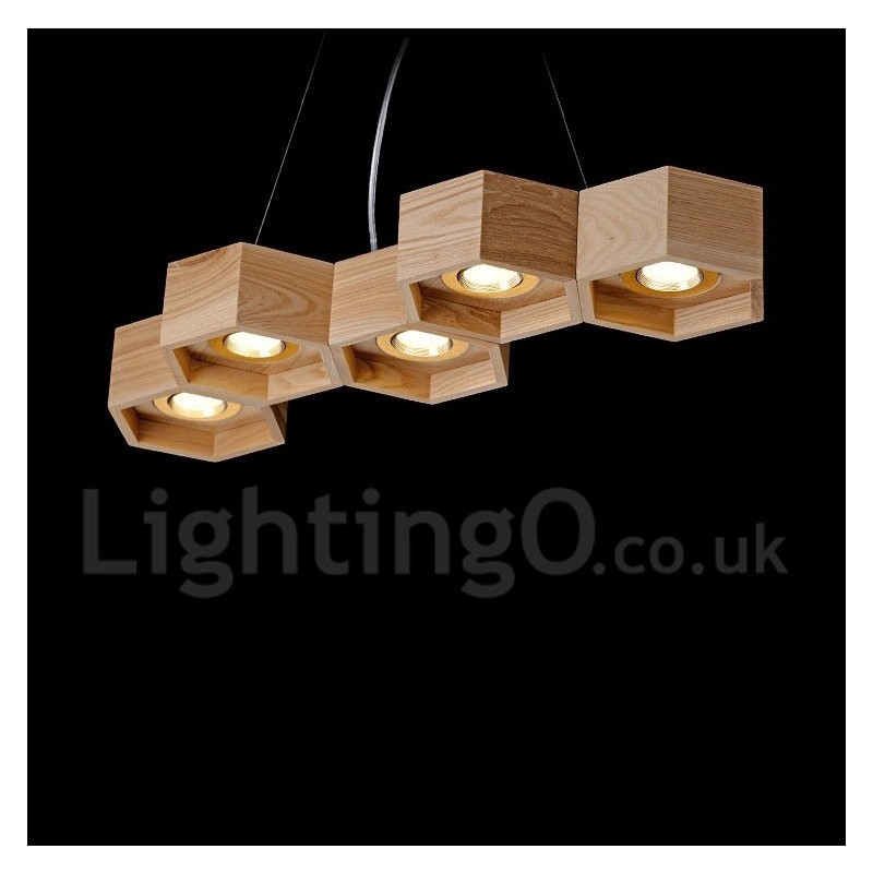5 Light Wood Modern Contemporary Pendant Light