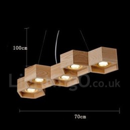 5 Light Wood Modern Contemporary Pendant Light