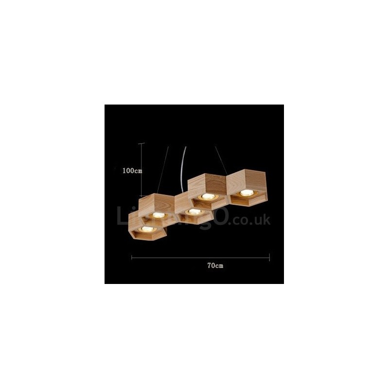 5 Light Wood Modern Contemporary Pendant Light
