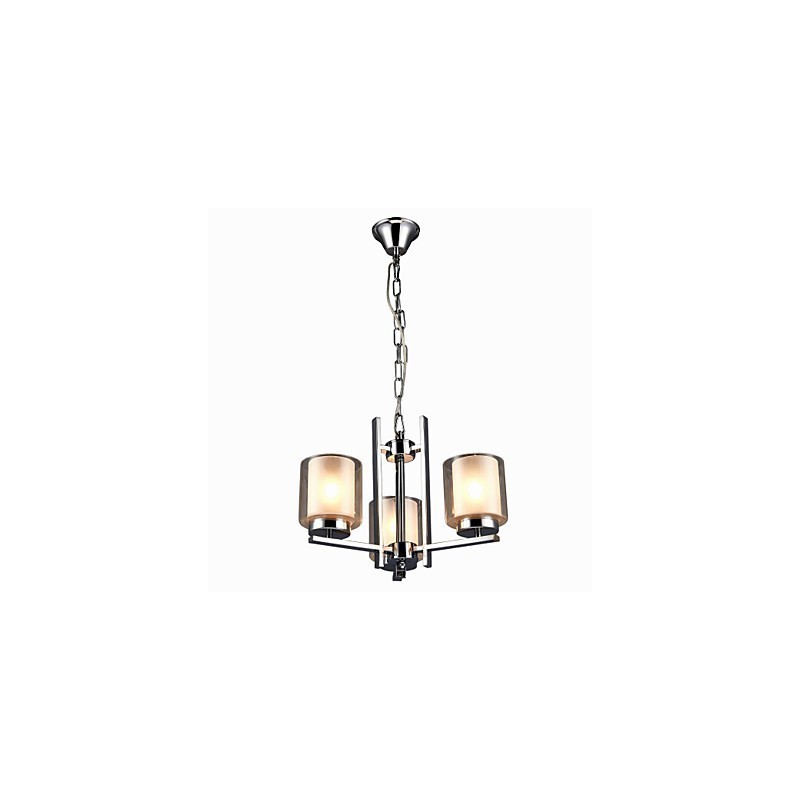 Iron Electroplated Chandelier with Glass Shade Classic Candle Lighting Lamp 3 Heads