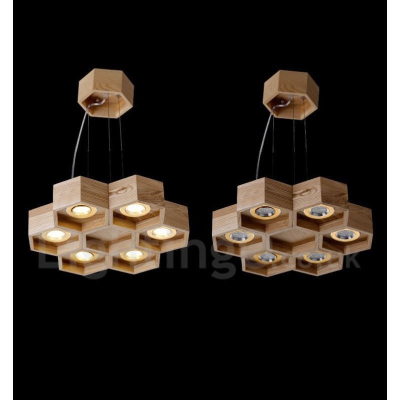 6 Light Wood Modern Contemporary Pendant Light