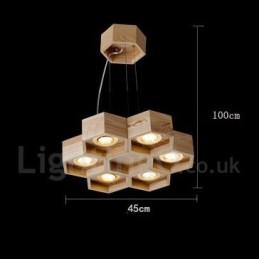 6 Light Wood Modern Contemporary Pendant Light