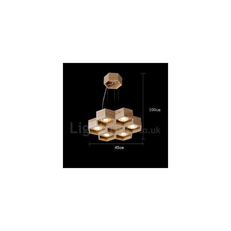 6 Light Wood Modern Contemporary Pendant Light