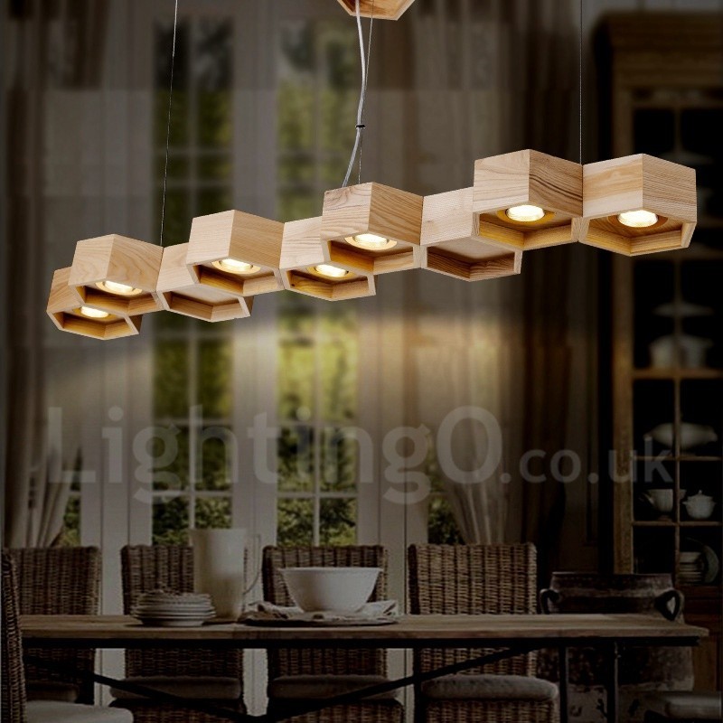 7 Light Wood Modern Contemporary Pendant Light
