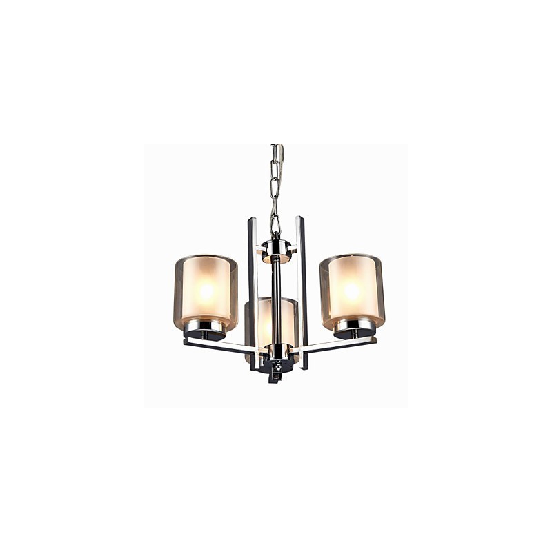 Iron Electroplated Chandelier with Glass Shade Classic Candle Lighting Lamp 3 Heads