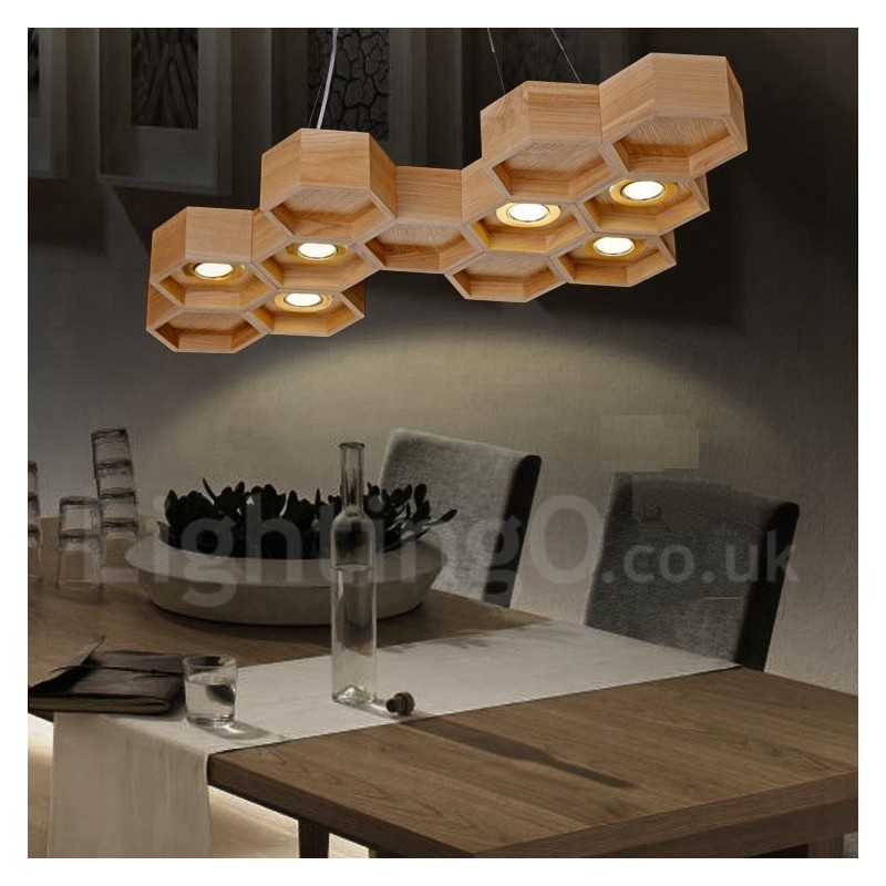 6 Light Wood Modern Contemporary Pendant Light