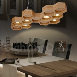 6 Light Wood Modern Contemporary Pendant Light