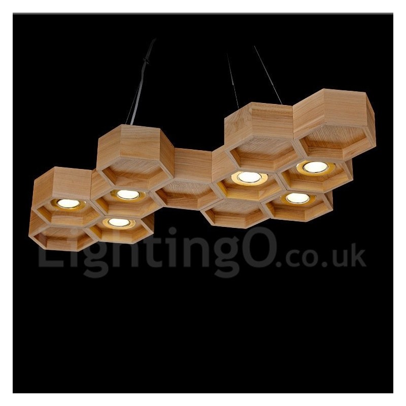 6 Light Wood Modern Contemporary Pendant Light