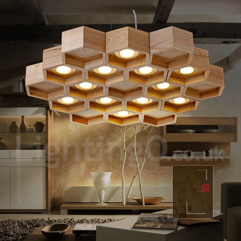 12 Light Wood Modern Contemporary Pendant Light