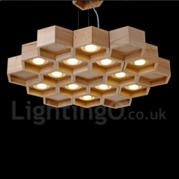 12 Light Wood Modern Contemporary Pendant Light