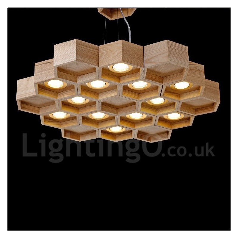 12 Light Wood Modern Contemporary Pendant Light