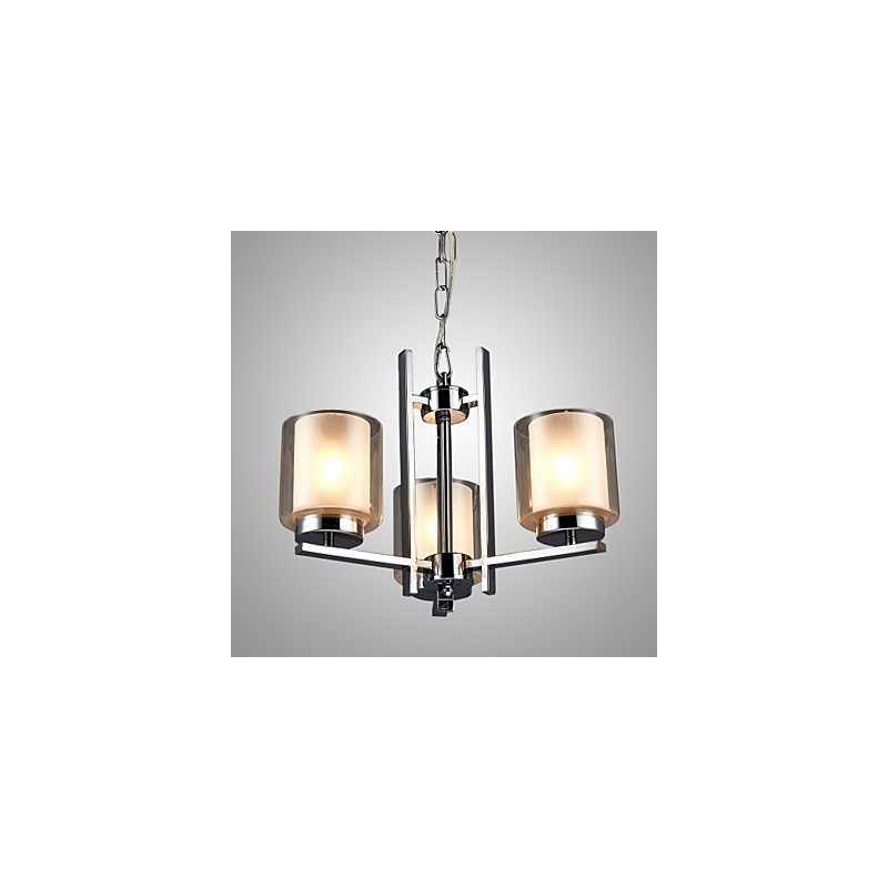 Iron Electroplated Chandelier with Glass Shade Classic Candle Lighting Lamp 3 Heads