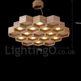 12 Light Wood Modern Contemporary Pendant Light