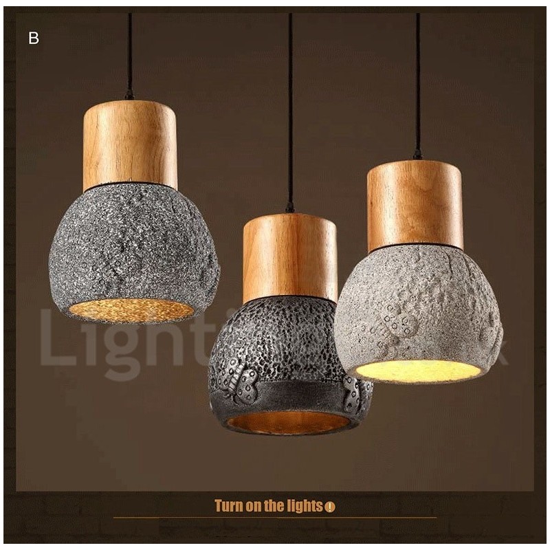 Retro Vintage Wood Concrte Pendant Light