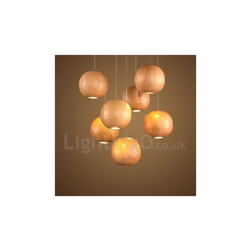 Rustic Lodge Wooden Globe Pendant Light