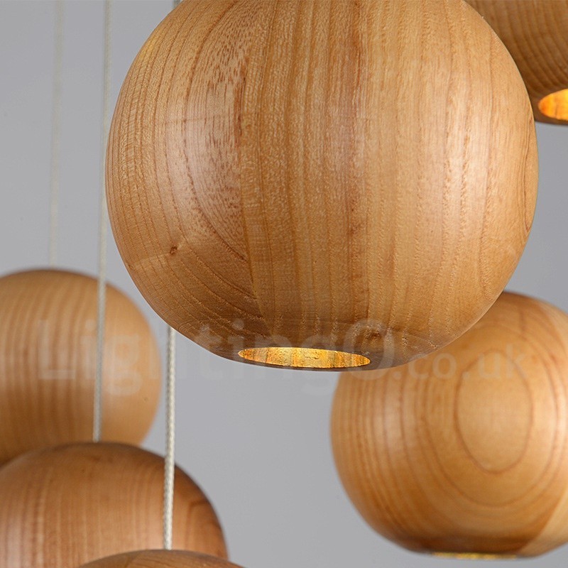 Rustic Lodge Wooden Globe Pendant Light