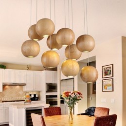 Rustic Lodge Wooden Globe Pendant Light