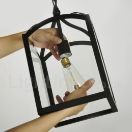 Metal Rustic Lodge Pendant Light with Glass Shade