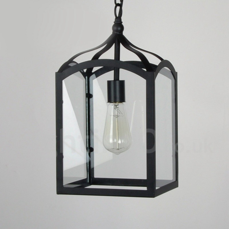 Metal Rustic Lodge Pendant Light with Glass Shade