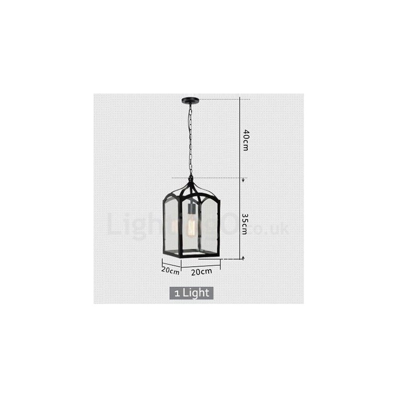 Metal Rustic Lodge Pendant Light with Glass Shade