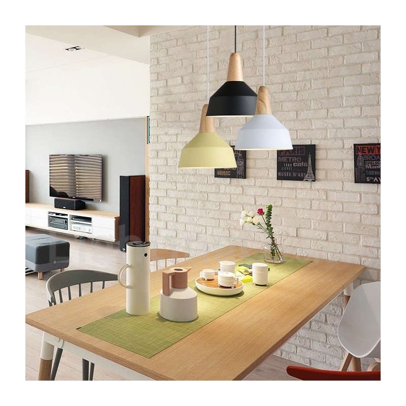 Modern Contemporary Wood Metal Multi Colors Pendant Light