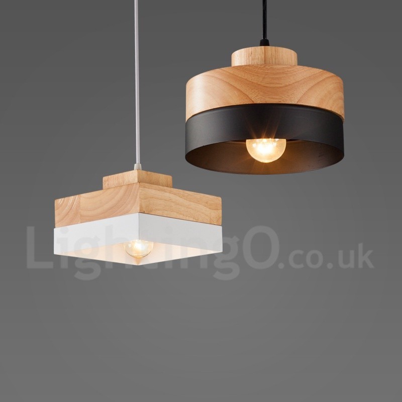 Modern Contemporary Wood Metal Wood Pendant Light