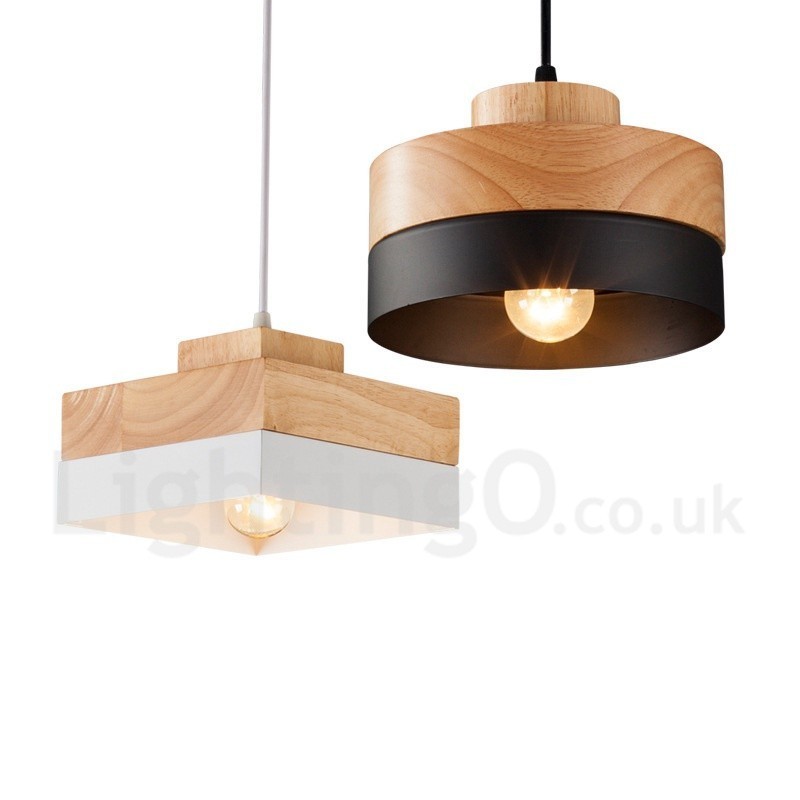 Modern Contemporary Wood Metal Wood Pendant Light