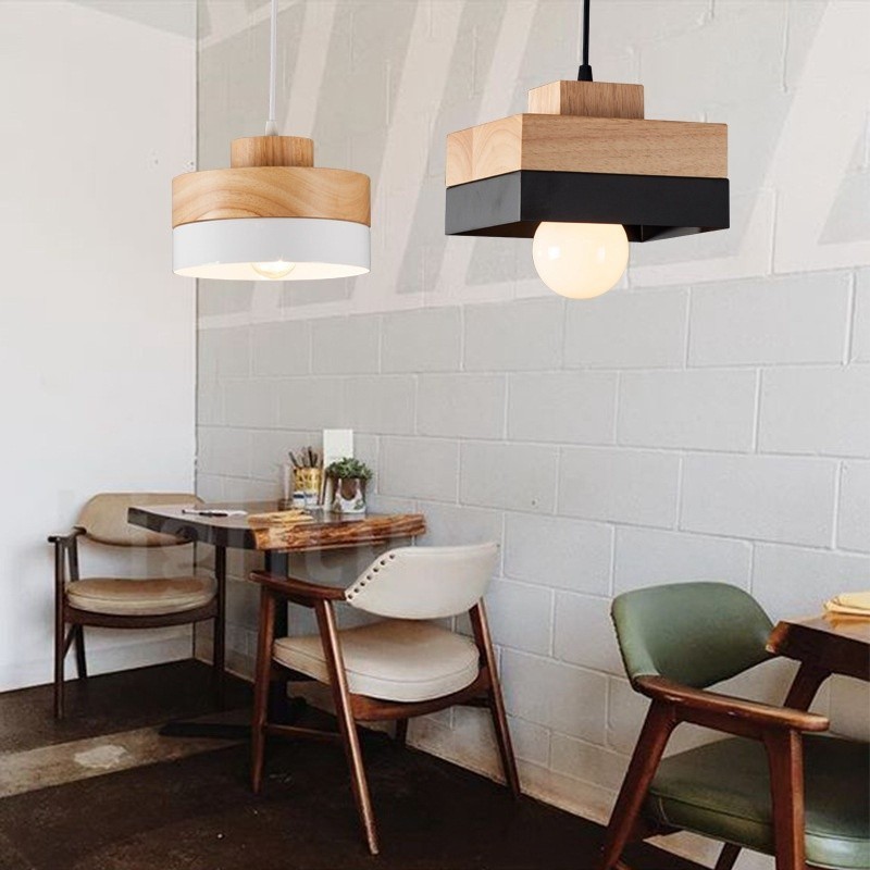 Modern Contemporary Wood Metal Wood Pendant Light